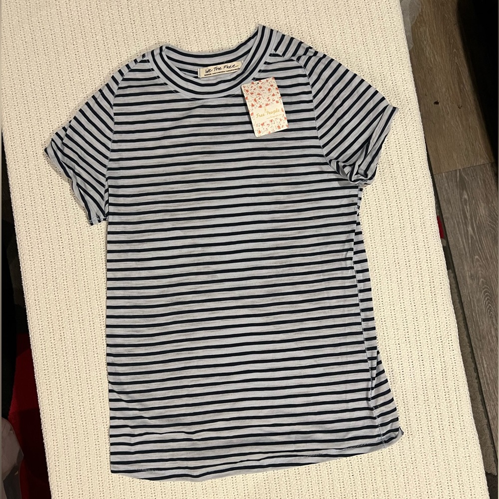 Free People Black and White Striped Short Sleeve Tee